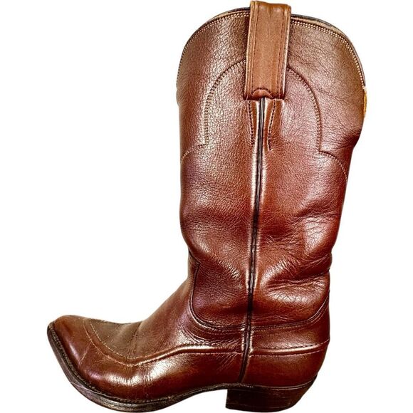 Vintage Justin Fort Worth Womens Size 6.5 A Narrow Brown Leather Cowboy Western - Picture 1 of 12